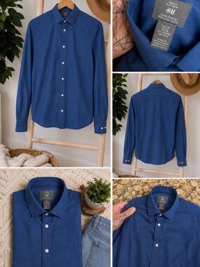 H&M Men’s Slim Fit Button-Down Shirt — Deep Blue